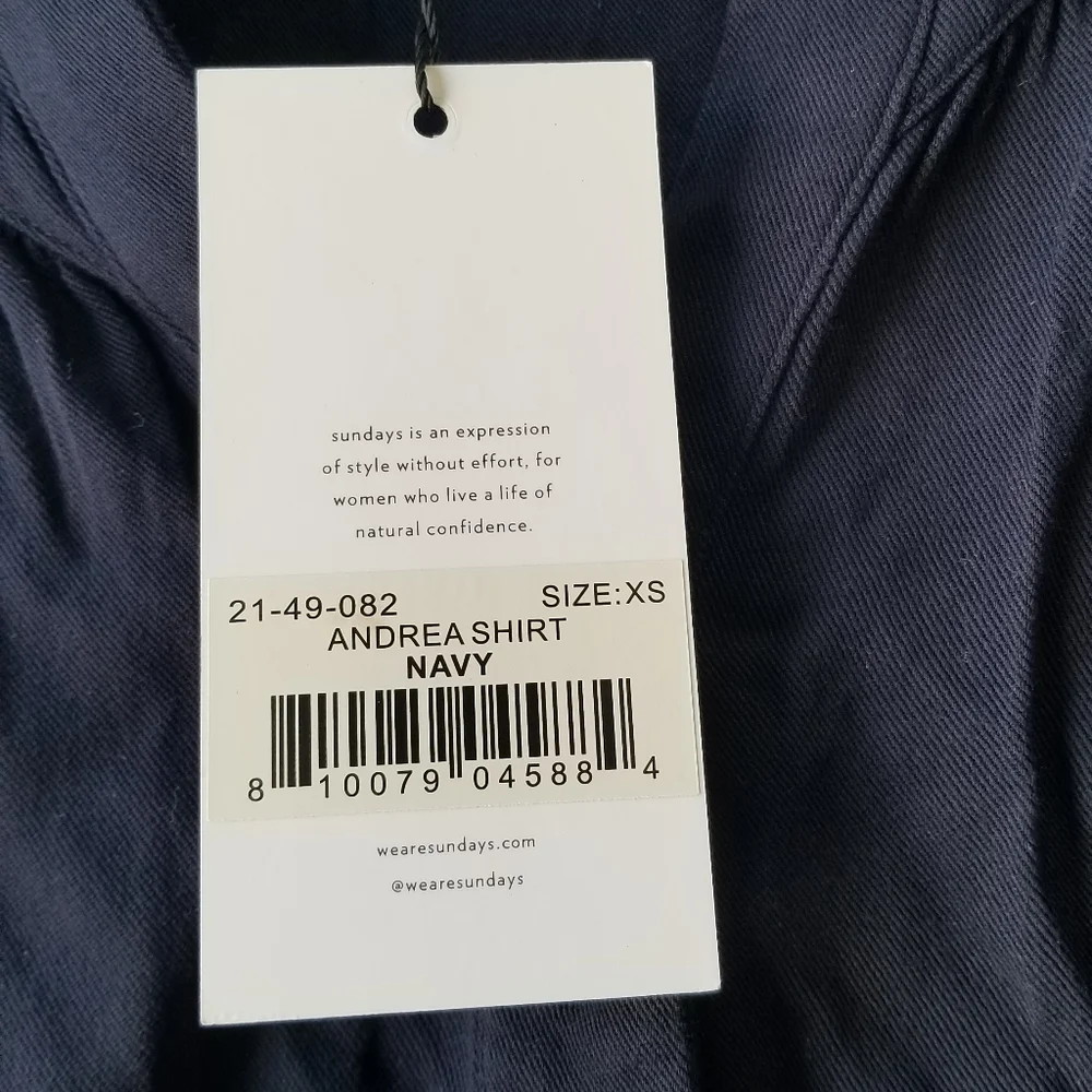 Sundays Andrea Long Sleeve Twill Top In Navy Size XS - Picture 4 of 13